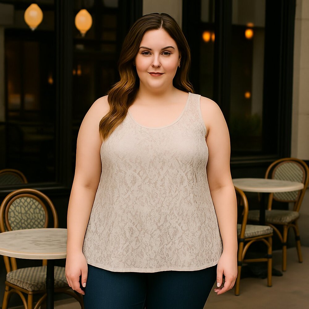 INC International Concepts Size 2X Romantic Cream Lace Top
